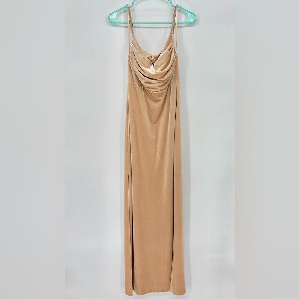 Revelry Skye Velvet Bridesmaid Dress Champagne Gold - Picture 3 of 11